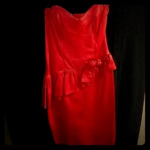 Firenze 100% genuine leather red halter dress